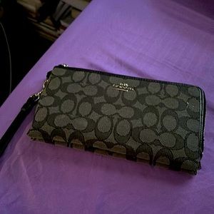 Black fabric monogrammed double zip coach wallet wristlet used a few times